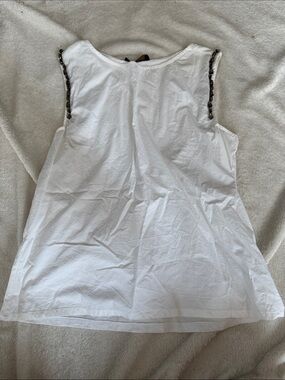 Zara Beaded-Trim White Sleeveless Tank Top
